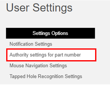 Issued Part Number Permission Settings