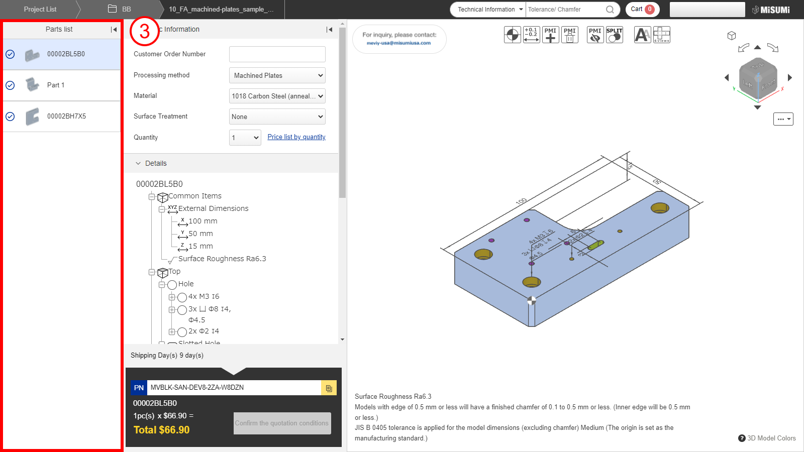 All parts selected are shown on the 3D viewer.