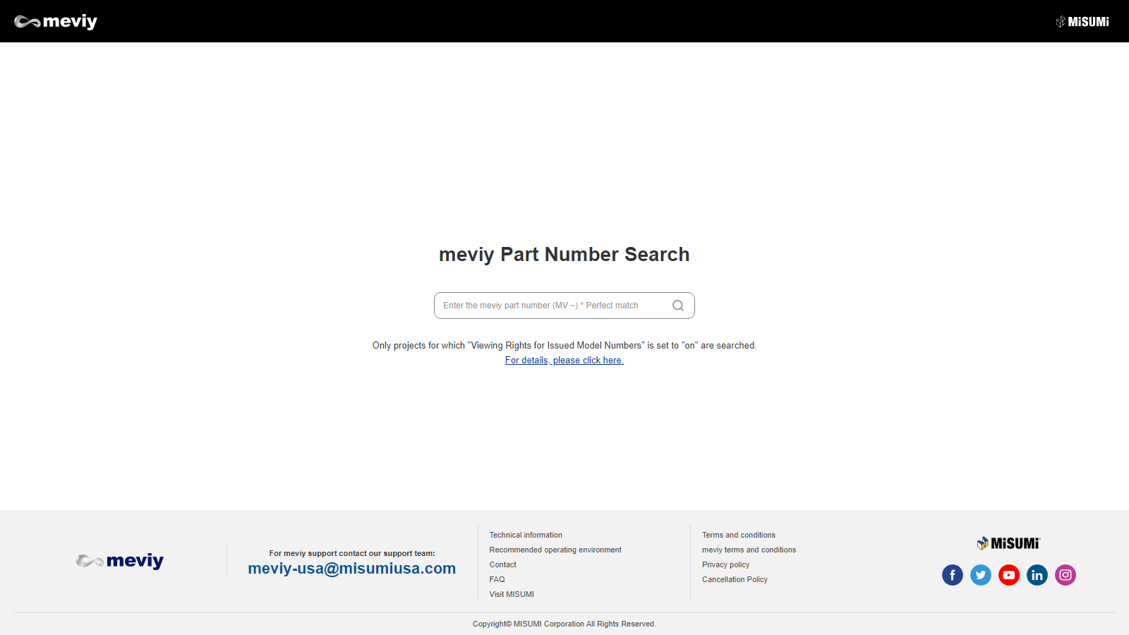 meviy Part Number Search screen