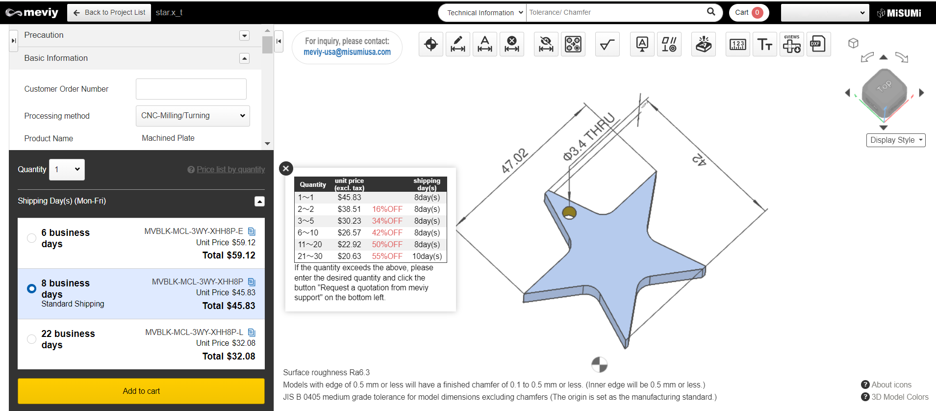 meviy's 3D viewer to upload your 3D model