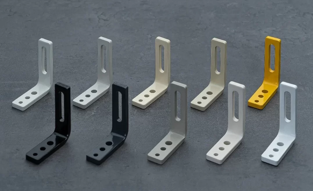 Example of Powder coated L-shape parts for sheet metal fabrication via meviy: 11 colors for inch gage parts and 15 colors for metric size part as of Oct 29, 2024.