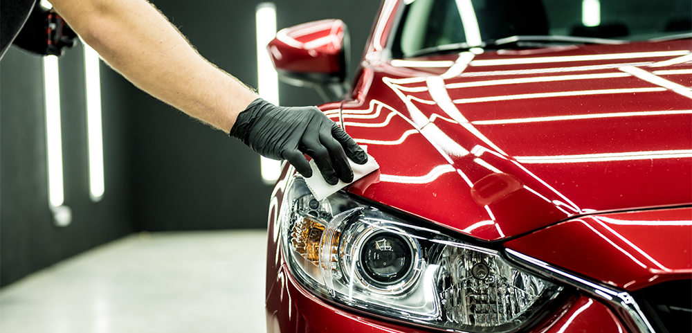 A photo of car body painted red