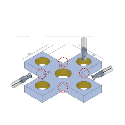 This cross-shaped part has no corner radius on the machined surface.